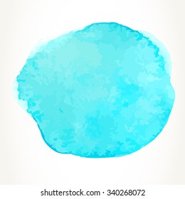 Big hand drawn blue watercolor circle, isolated over white.