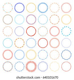 Big hand drawn collection of multicolored round wreaths isolated on white background.