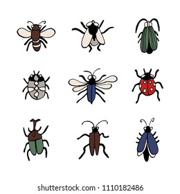 Big hand drawn doodle set with insects.