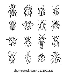 Big hand drawn doodle set with insects.