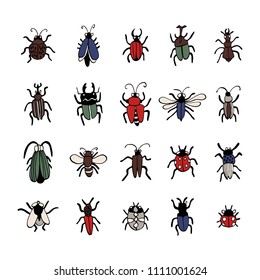 Big hand drawn doodle set with insects.
