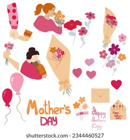 Big hand drawn icons set of mother's day 