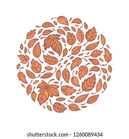 Big hand drawn leaves collection - circular shape autumn foliage - botanical vector illustration isolated on white background