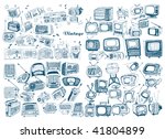 big hand drawn retro technology set
