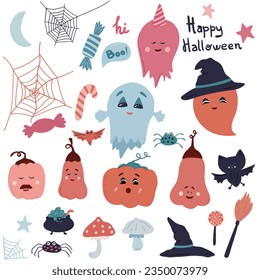 Big hand drawn set halloween party cute characters