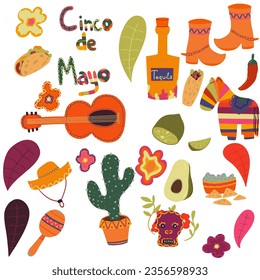 Big hand drawn set of Mexican icons