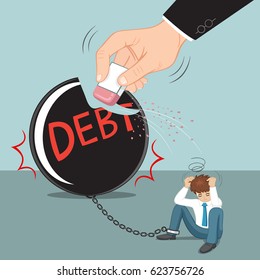 Big hand help erasing breaking chains his friend for freedom from heavy debt, break free concept