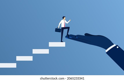 Big hand helping a businessman to achieve success, a helping hand for companion symbol
