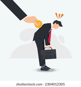 Big hand hold coin to put into hole on businessman back design vector illustration