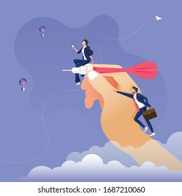 Big hand hold dart with manager instruct to aim target metaphor of target-Business direction concept