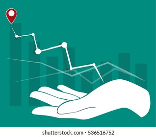 big hand holding high graph , business concept background 
