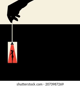 A big hand holds the light, Supporting business in a minimalist style,
strong independent woman, businessman, problem solving, path to success, leadership. Vector