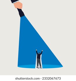 A big hand holds the light, Supporting business in a minimalist style,businessman, problem solving, path to success, leadership. Vector