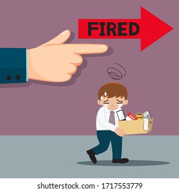 Big hand point at employee fire from job, illustration vector cartoon
