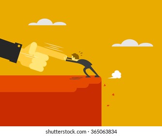 big hand push man to cliff edge