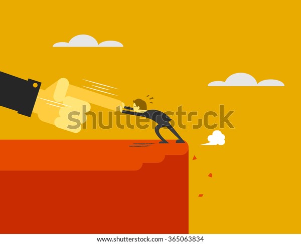 Big Hand Push Man Cliff Edge Stock Vector (Royalty Free) 365063834