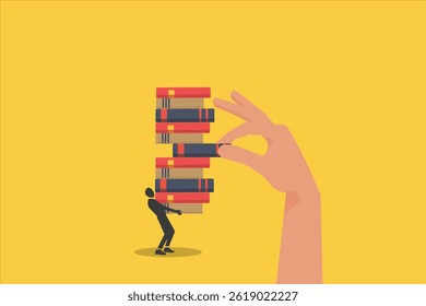 Big hand Putting book a stacks