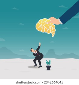 Big hand take brain ideas from businessman vector illustration 