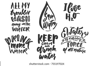 Big handlettering set with quotes about water.