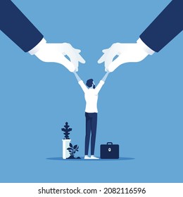 Big hands are fighting over for important businessman or best employee, business concept