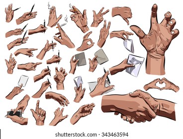 Big hands set on a white background. Vector EPS illustration