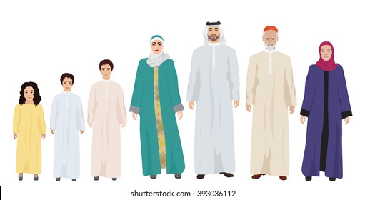 Big and Happy arab Family with kids vector illustration.