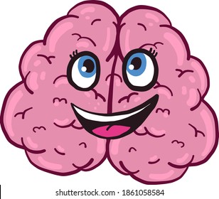 Big happy brain, illustration, vector on white background.