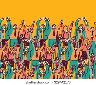 Big happy business team color people. Big group togetherness happy business people. Color vector illustration. EPS8