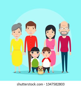 Big happy family with flat design