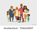 Big happy family portrait. Three generations - grandparents, parents and children of different age together. Smiling cartoon characters. Vector illustration for poster, greeting card, website, ad.