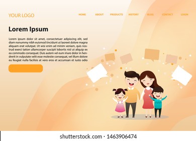 Big happy family portrait. Three generations - grandparents, parents and children of different age together. Smiling cartoon characters. Vector illustration for poster, greeting card, website, ad.