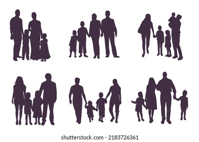 Big happy family silhouettes set