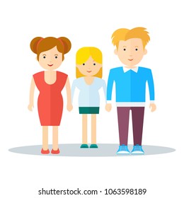 Big happy family with happy smiling people. Flat vector cartoon illustration. Objects isolated on a white background.