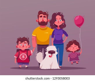  Big happy family together. Character design. Cartoon vector illustration. Three generations - grandparents, parents and children