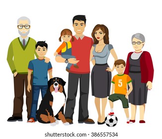 Big and Happy Family vector illustration. All family together.