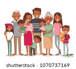 Big happy multi-generational afro-american family siblings relatives portrait. Vector people. Seniors mother and father with babies, children grandchildrens and grandparents. Grandma grandpa mom dad.