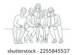 Big happy multi-generational family siblings relatives portrait. Hand drawn vector illustration.