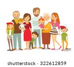 Big happy multi-generational family siblings relatives portrait. Vector people. Seniors mother and father with babies, children grandchildrens and grandparents. Grandma grandpa mom dad.