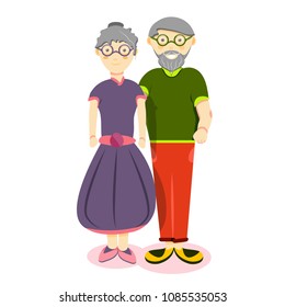 Big happy sweet character family. Members of family portrait: pensioners, grandfather, grandmother. Husband, wife. Elderly couple in love. Modern flat cartoons vector illustration. Isolated on white.