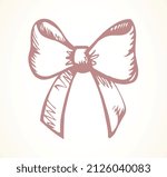 Big happy wed adorn satin light pink box object. Light paper card text space backdrop. Freehand outline black ink hand drawn joy emblem design. Close up front view art doodle pencil retro print style