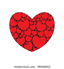 Big hart filled with small red hearts. Happy Valentine's day card. Vector illustration.
