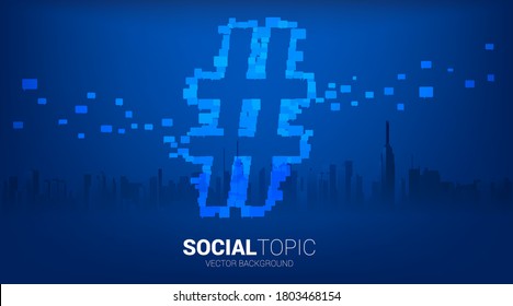 Big Hash tag from small hash flow with city background .concept for social media topic and news.