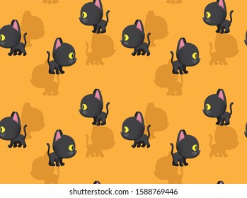 Big Head Black Cat Walking Cartoon Vector Seamless Background Wallpaper-01