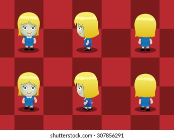 Big Head Blonde Girl Walking Cartoon Vector