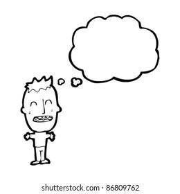 caricatura de pensamiento de un chico de cabeza grande