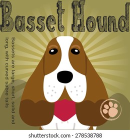Big head dog (basset hound) in a modern fashion magazine cover , vector illustration background , eps10