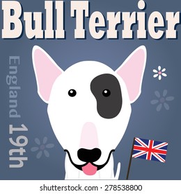 Big head dog (bull terrier) in a modern fashion magazine cover , vector illustration background , eps10