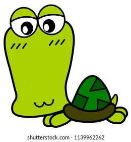 Big head green turtle cartoon, Vector illustration.