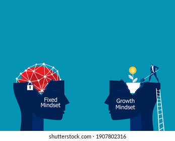 Pensamiento humano de cabeza grande mentalidad de crecimiento diferente concepto de mentalidad fija vector