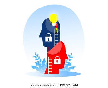 Big head human think growth mindset different fixed mindset concept vector